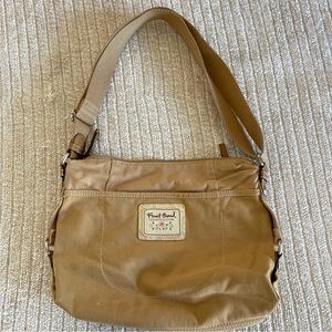 Fossil vintage Tan Canvas Crossbody Handbag  Shoulder Bag Adjustable Strap